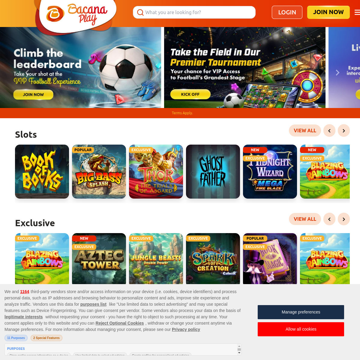BacanaPlay homepage screenshot