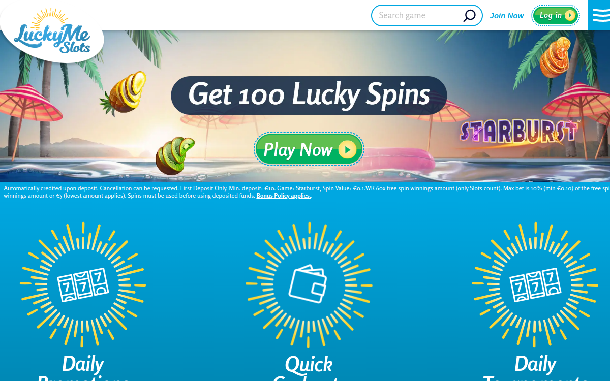 Lucky Me Slots homepage screenshot