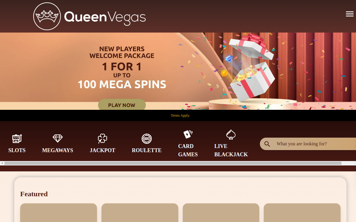 Queen Vegas homepage screenshot