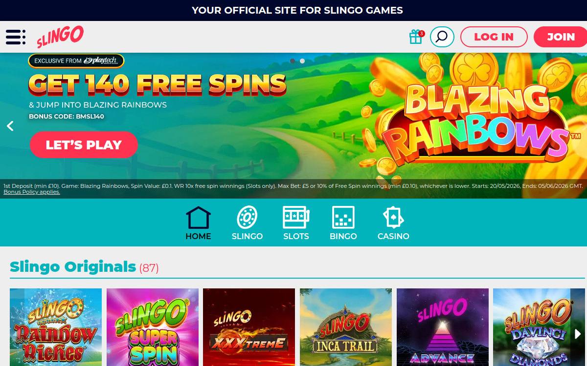 Slingo homepage screenshot