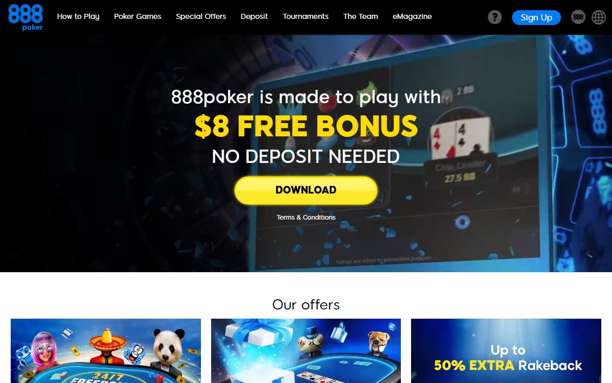 888 Poker homepage screenshot