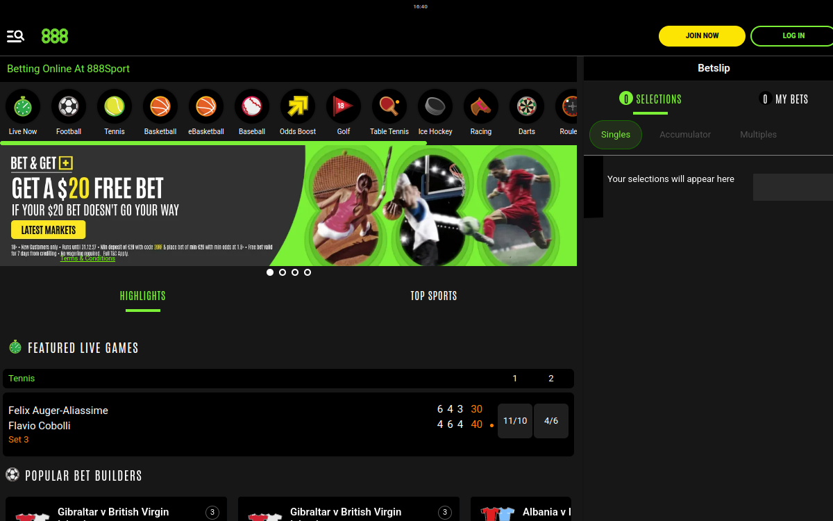 888 Sport homepage