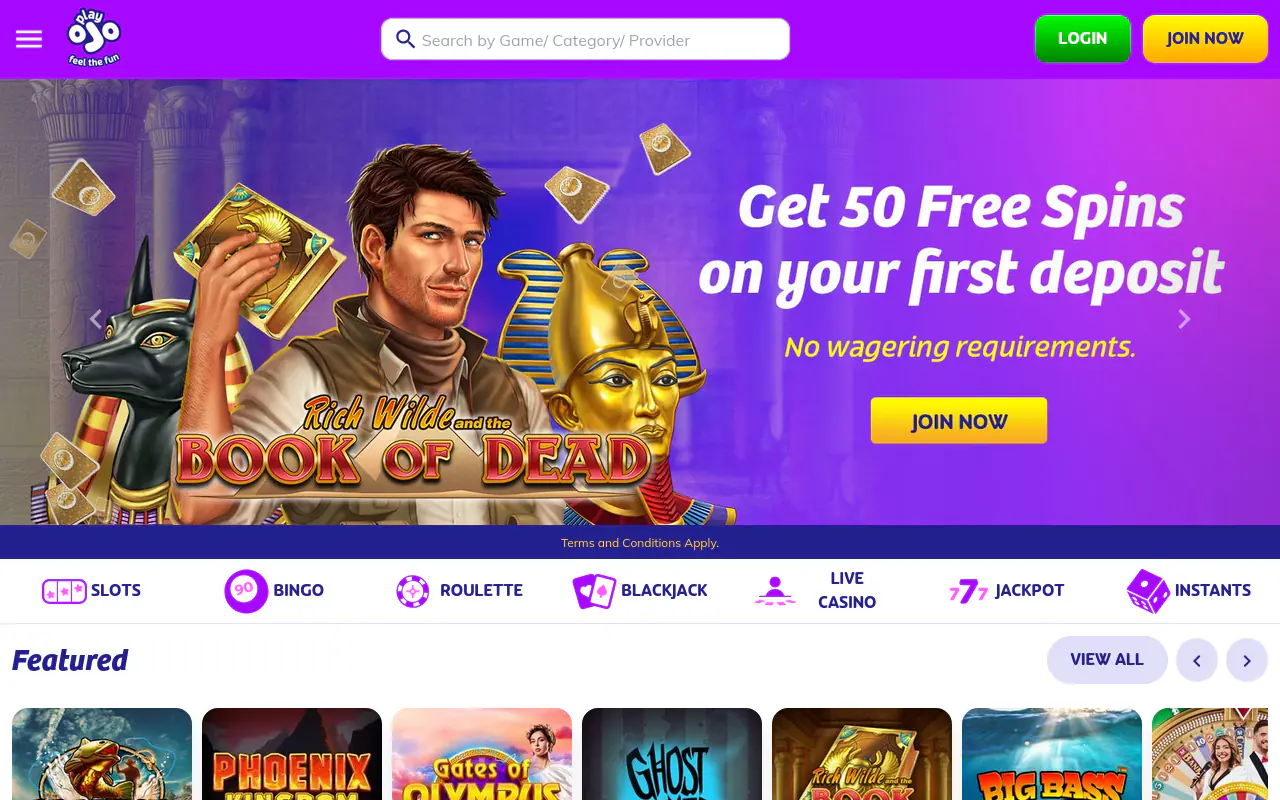 PlayOJO homepage screenshot