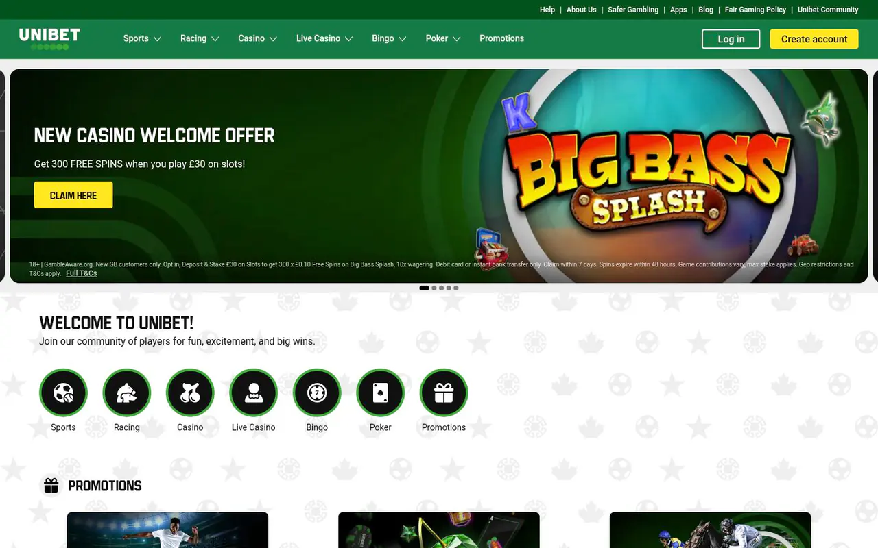 Unibet Bingo homepage screenshot