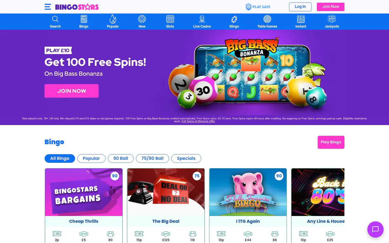Bingostars homepage screenshot