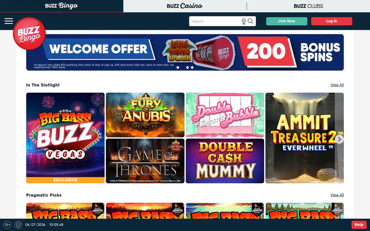 Buzz Bingo homepage screenshot