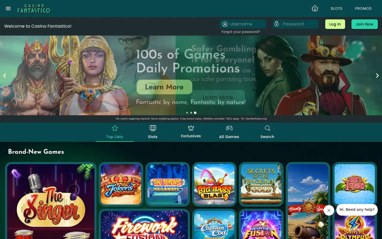 Casino Fantastico homepage screenshot