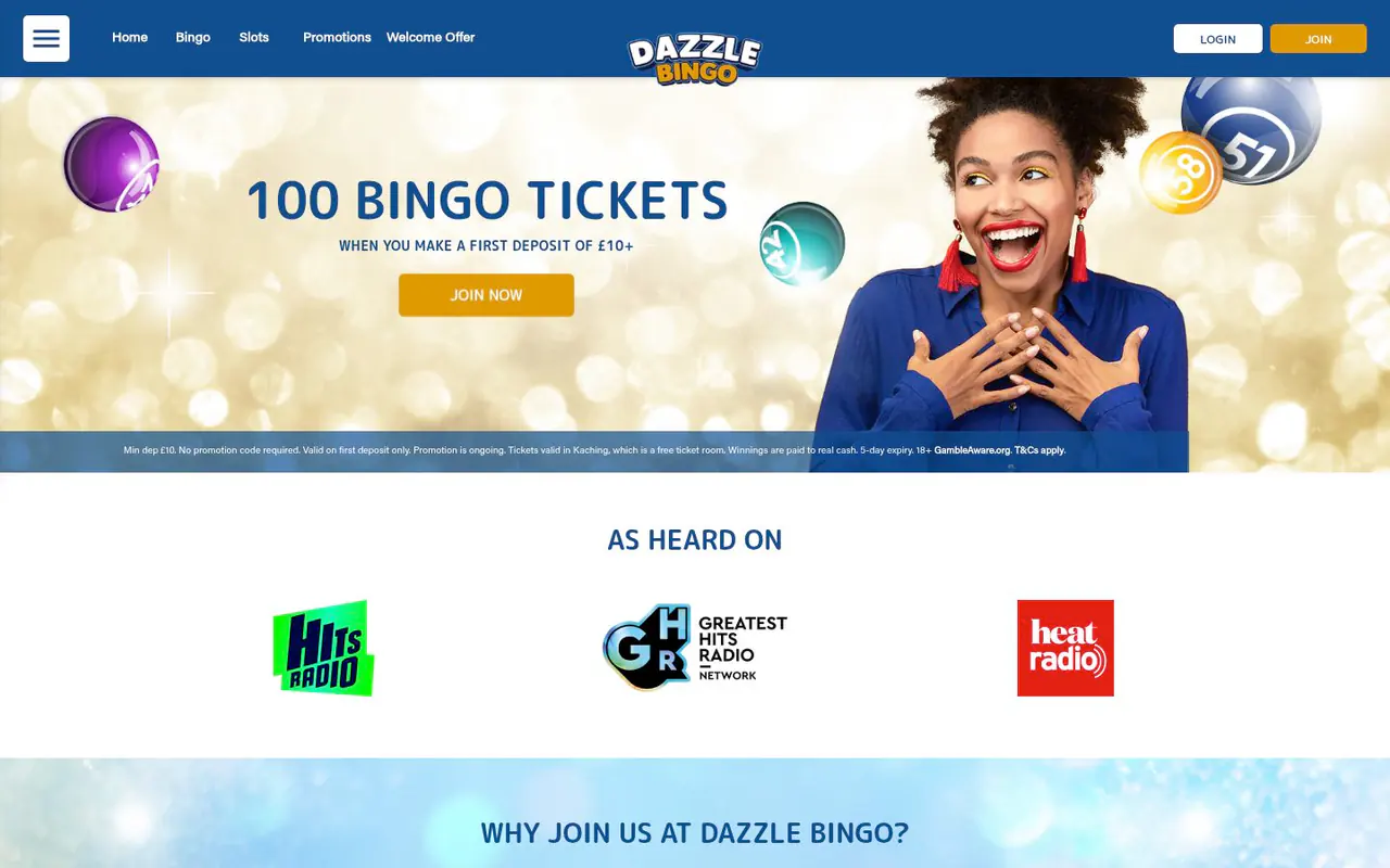 Dazzle Bingo homepage screenshot