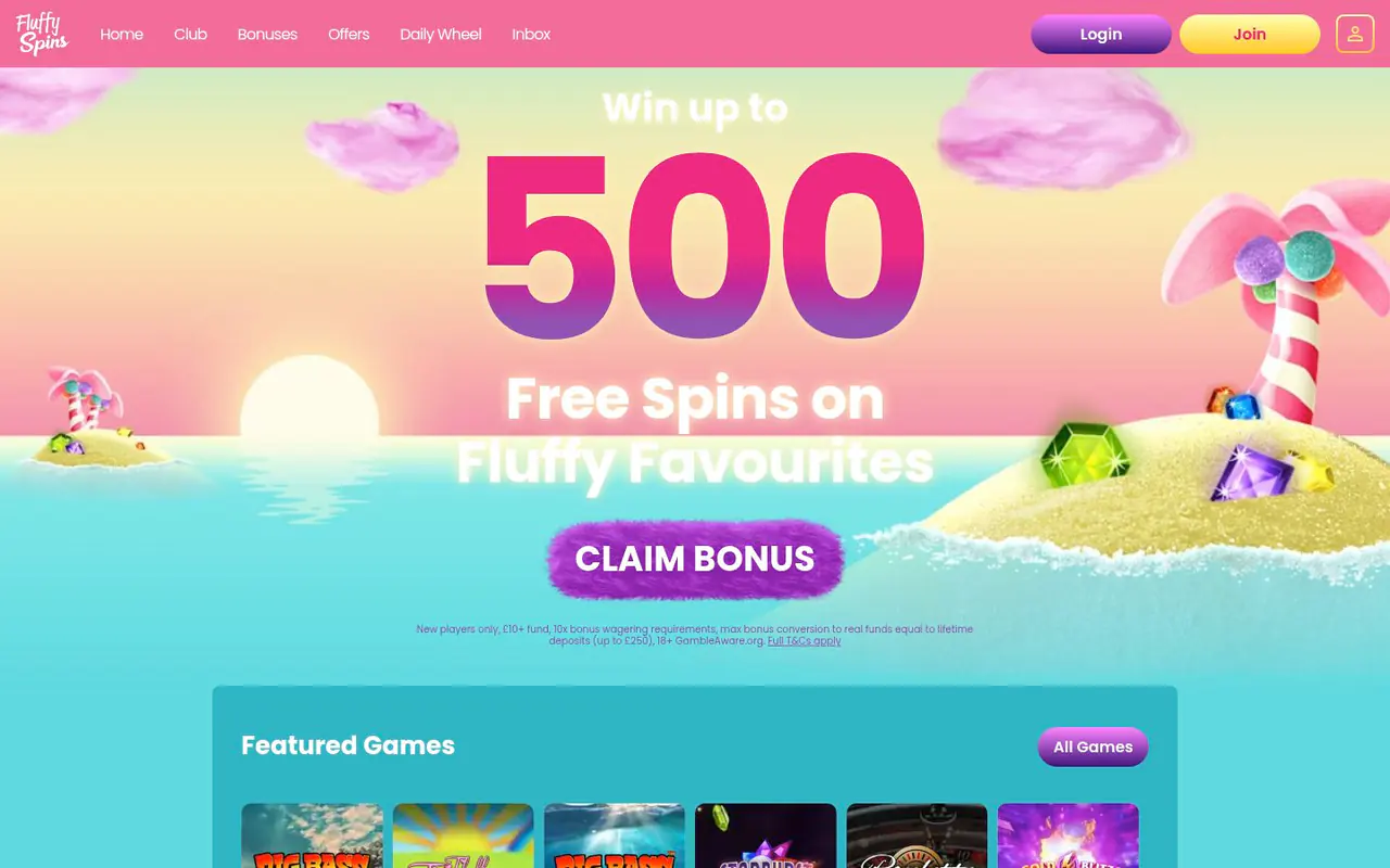 Fluffy Spins homepage screenshot