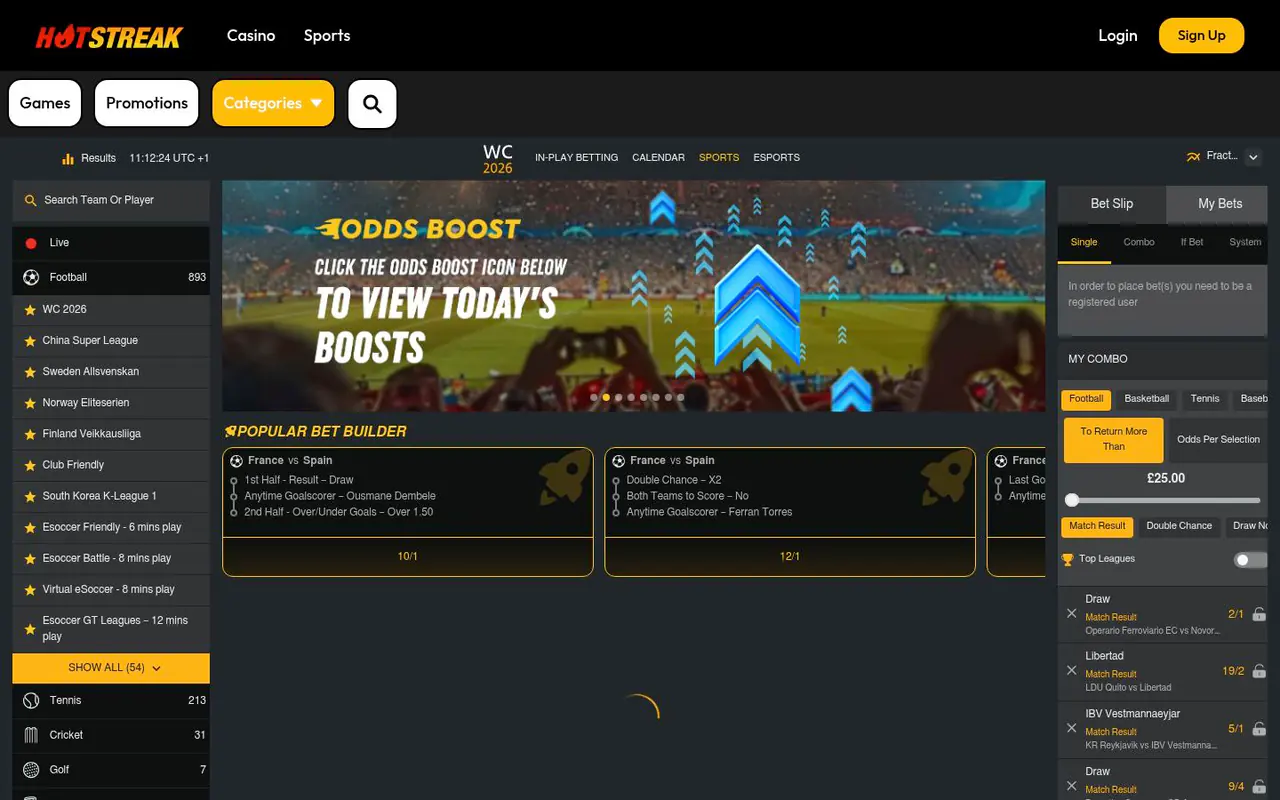 Hot Streak Casino homepage screenshot
