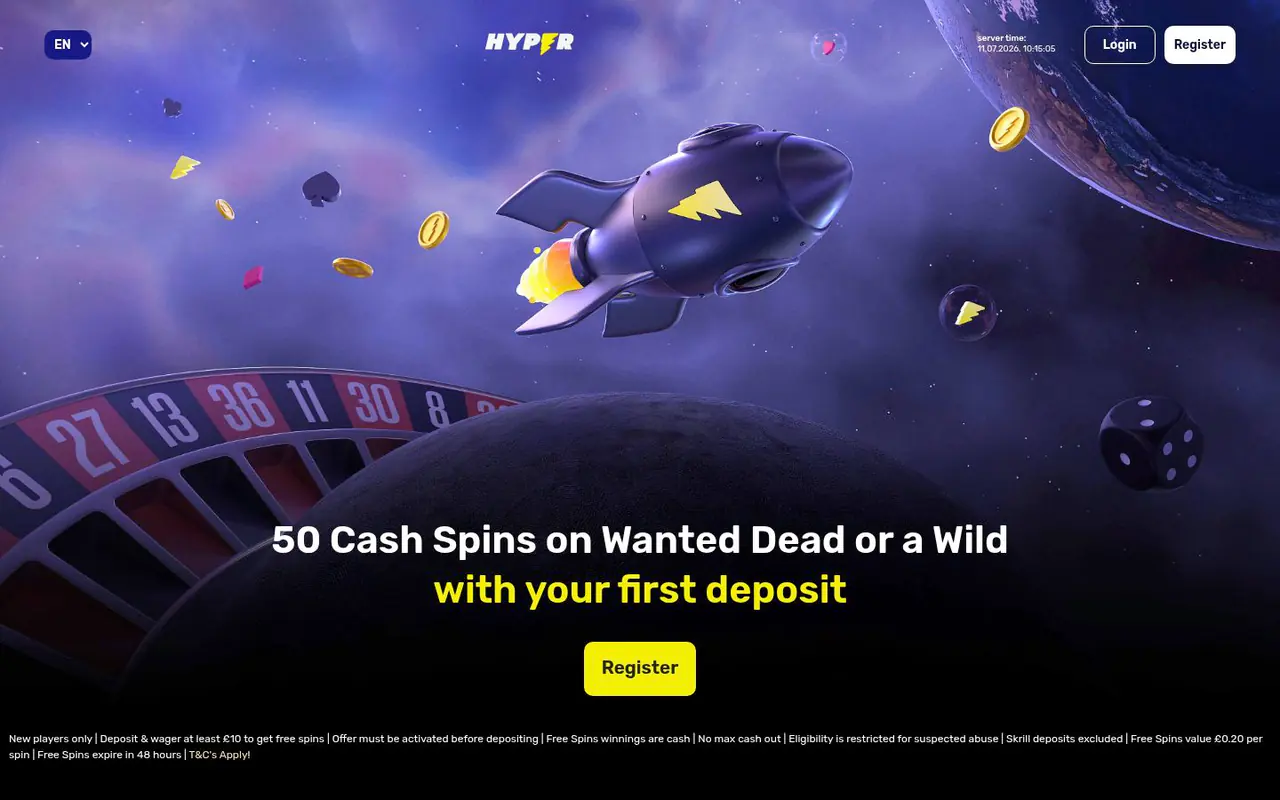 Hyper Casino homepage screenshot