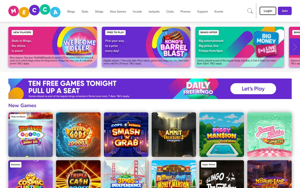 Mecca Bingo homepage screenshot