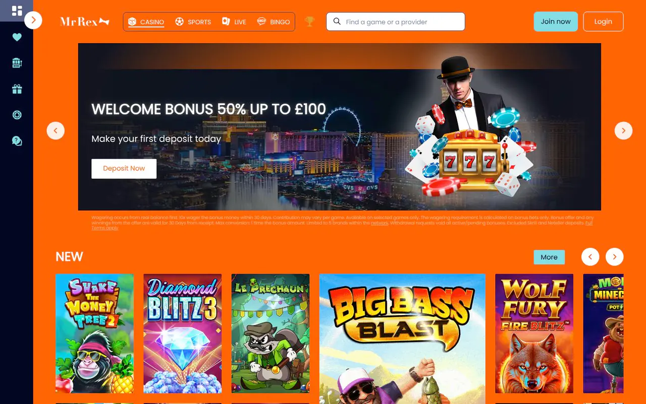 Mr Rex Casino homepage screenshot