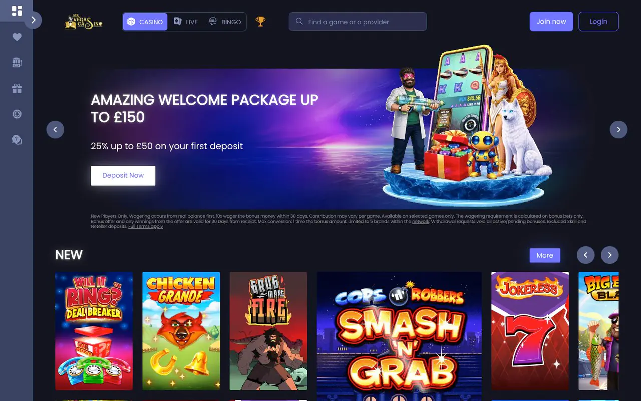 Mr Vegas Casino homepage screenshot