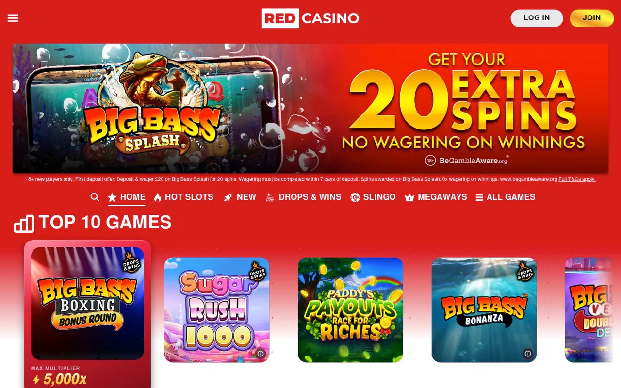 Red Casino homepage screenshot