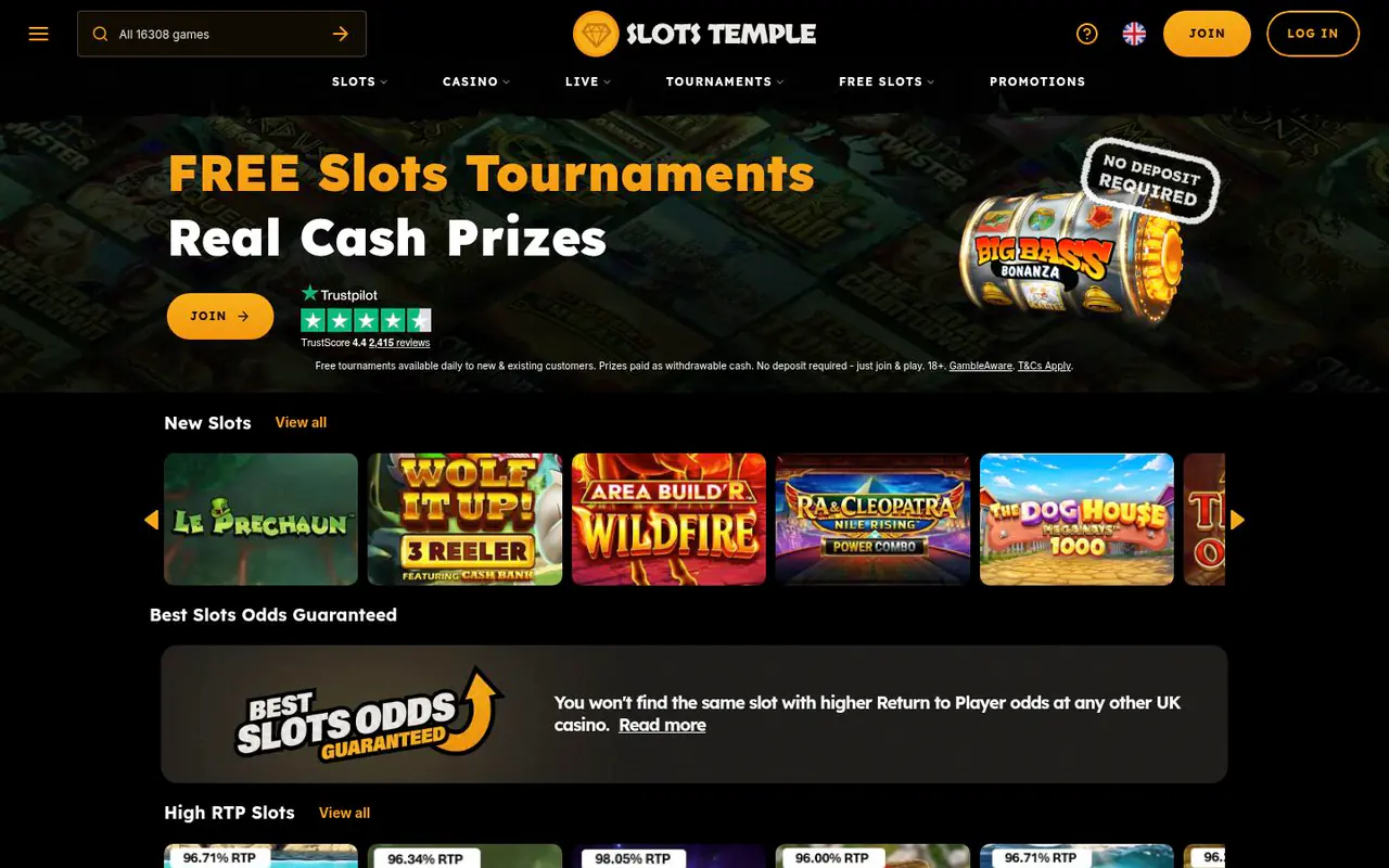 Slots Temple homepage screenshot