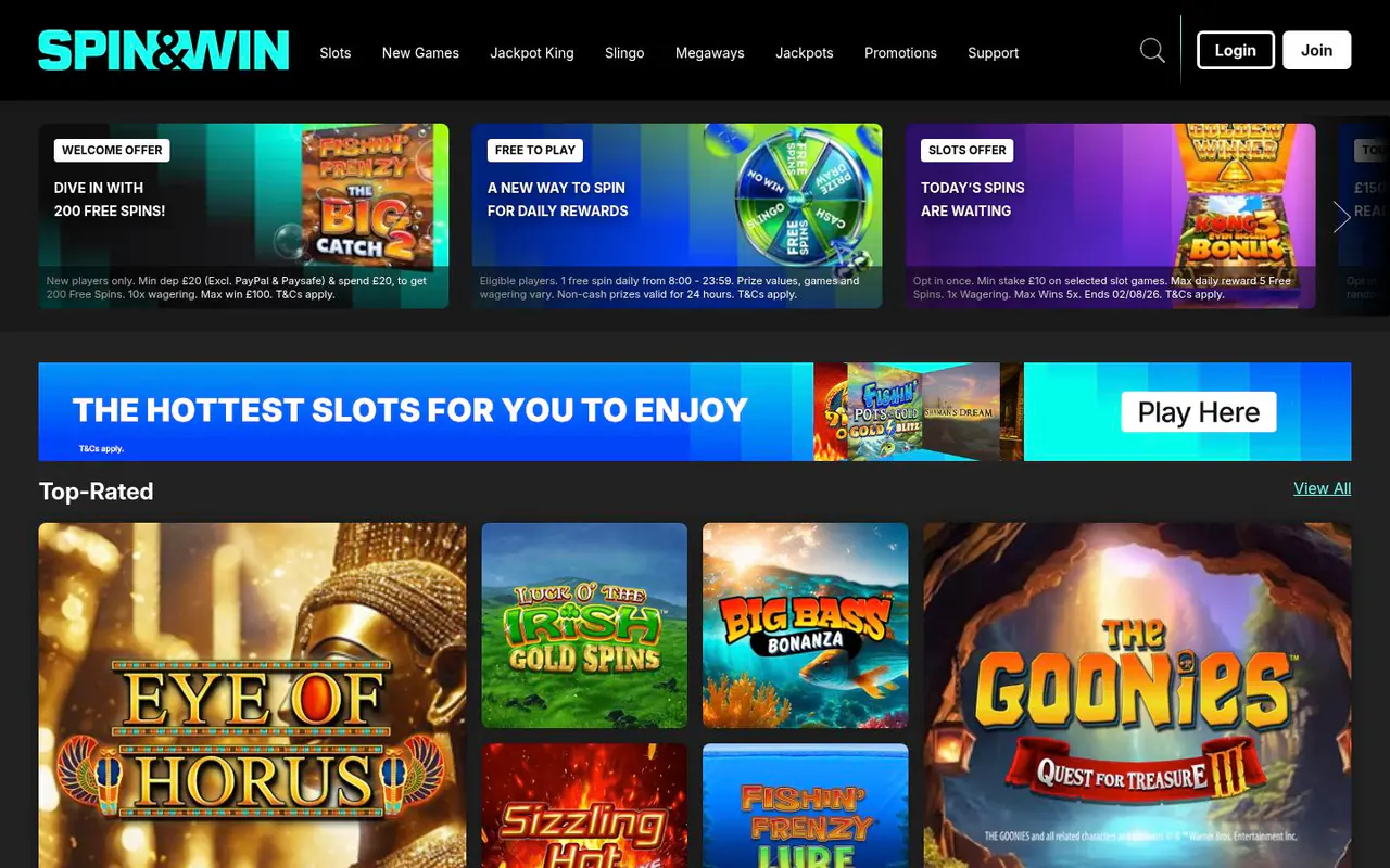 Spin and Win homepage screenshot