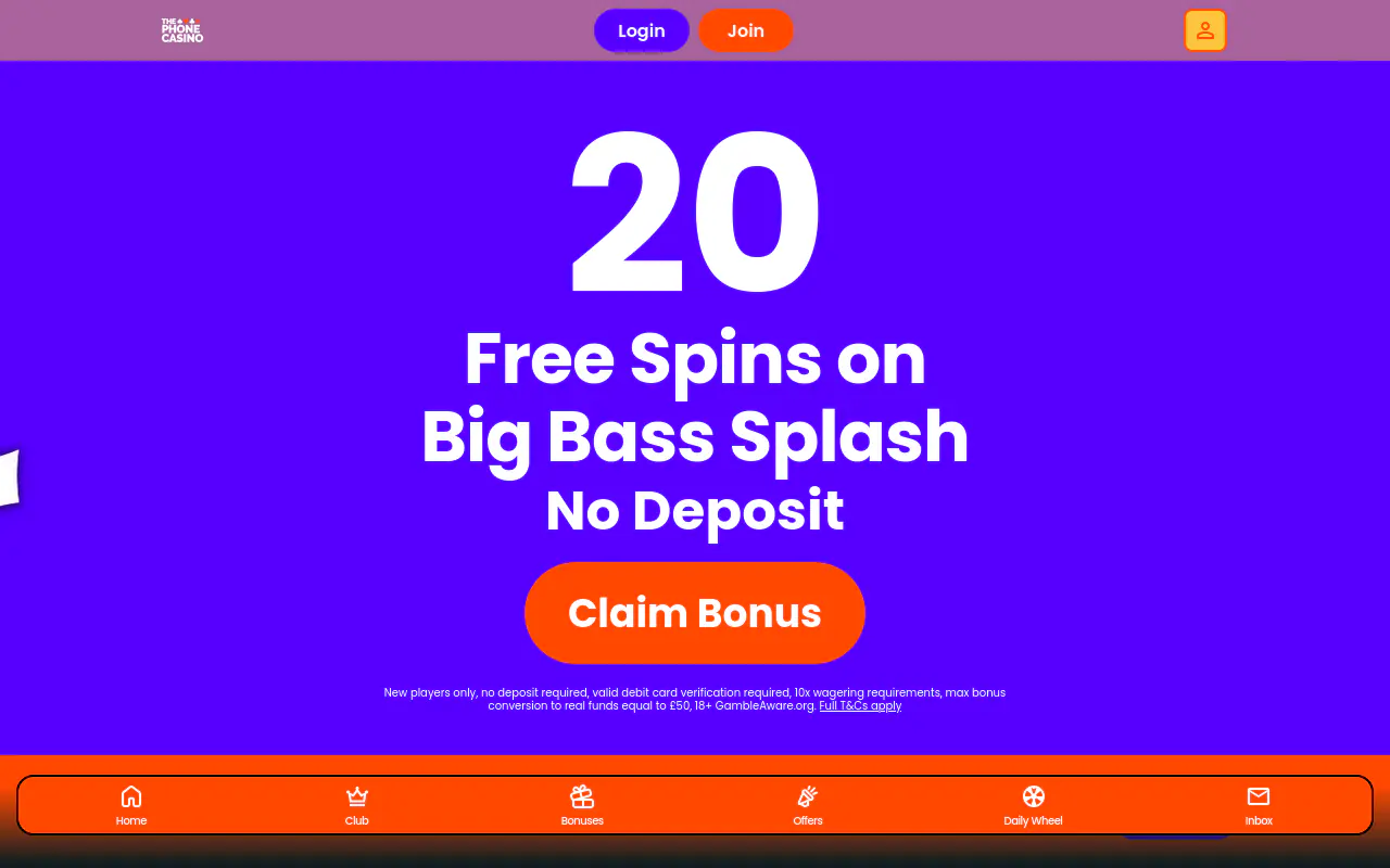 The Phone Casino homepage screenshot