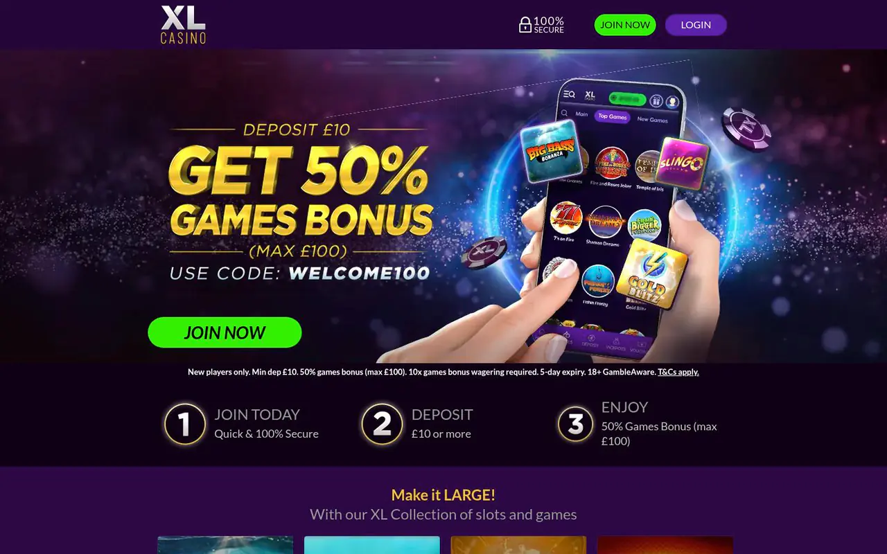 XL Casino homepage screenshot