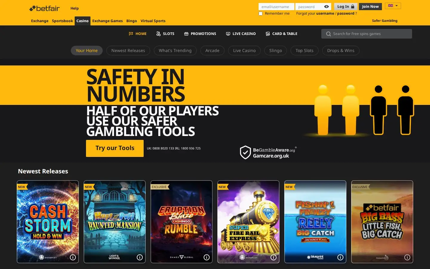 Betfair Casino homepage