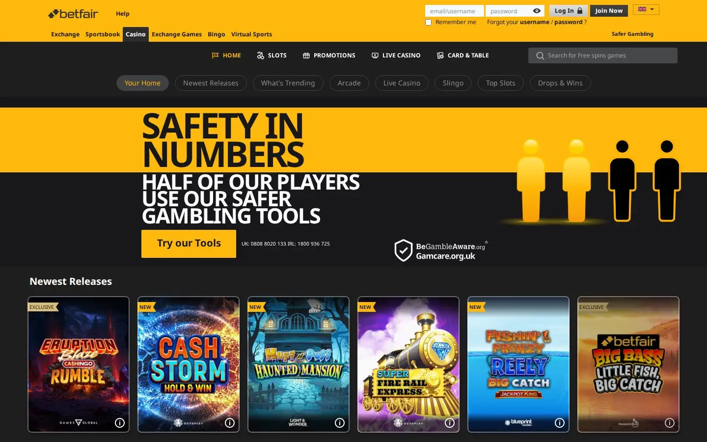Betfair Casino homepage