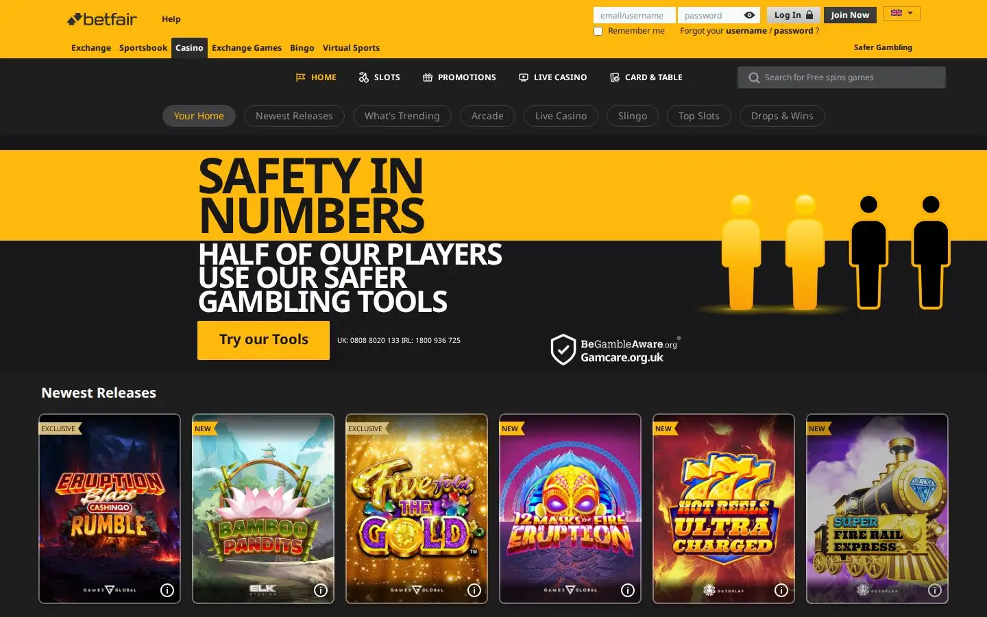 Betfair Casino homepage