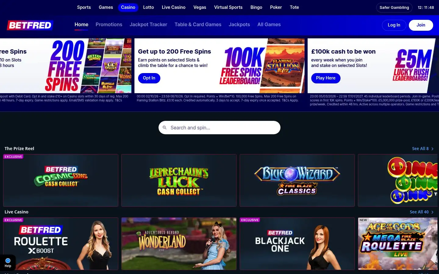 Betfred casino lobby