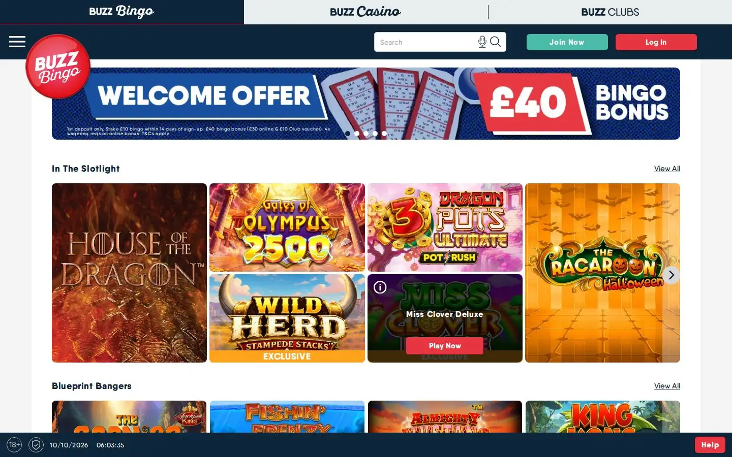 Buzz Bingo homepage