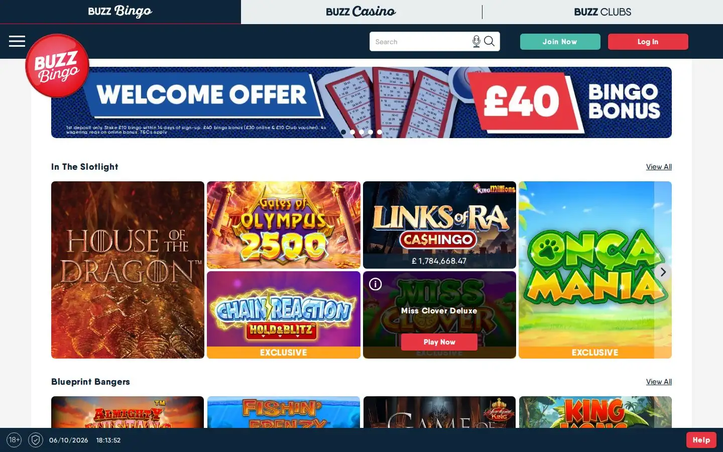 Buzz Bingo homepage