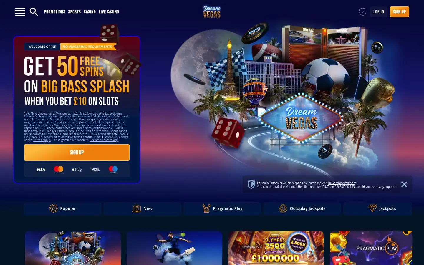 Dream Vegas homepage