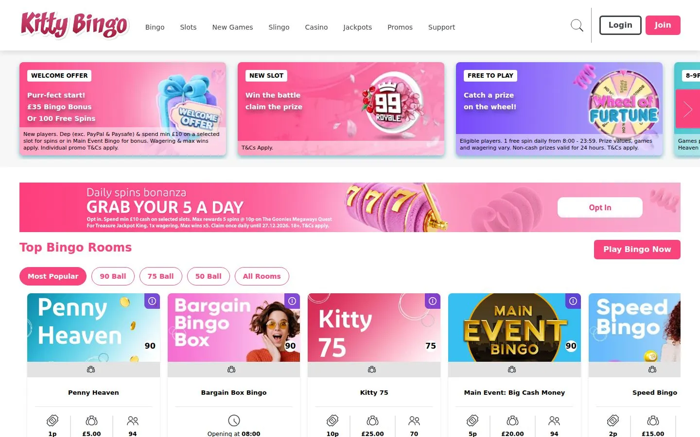 Kitty Bingo homepage