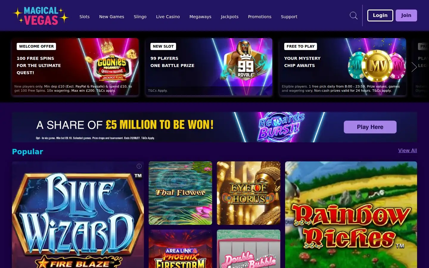 Magical Vegas homepage
