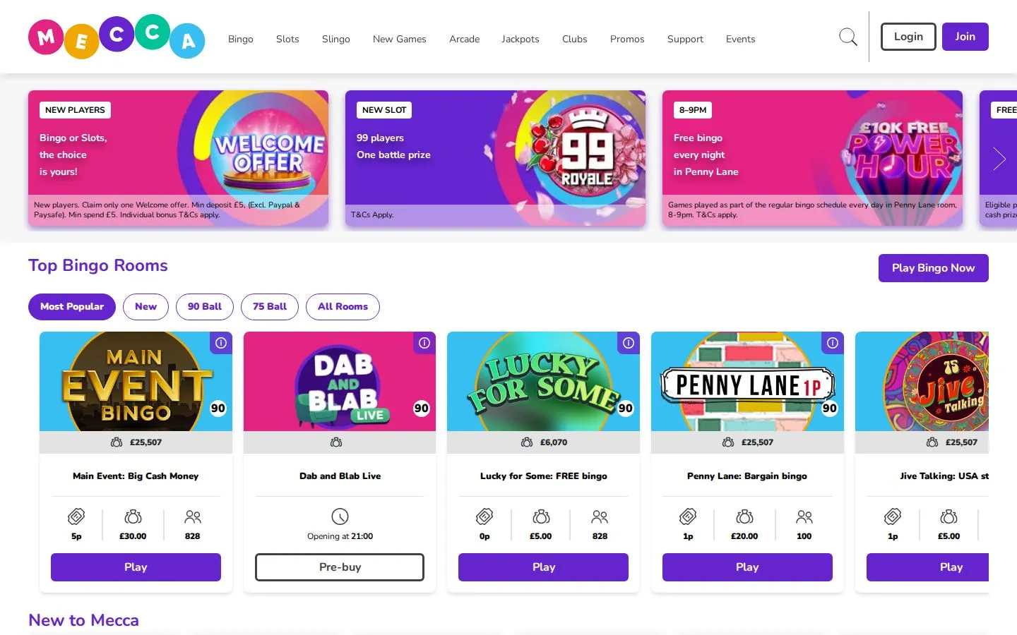 Mecca Bingo homepage