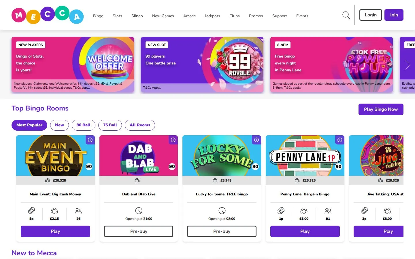 Mecca Bingo homepage