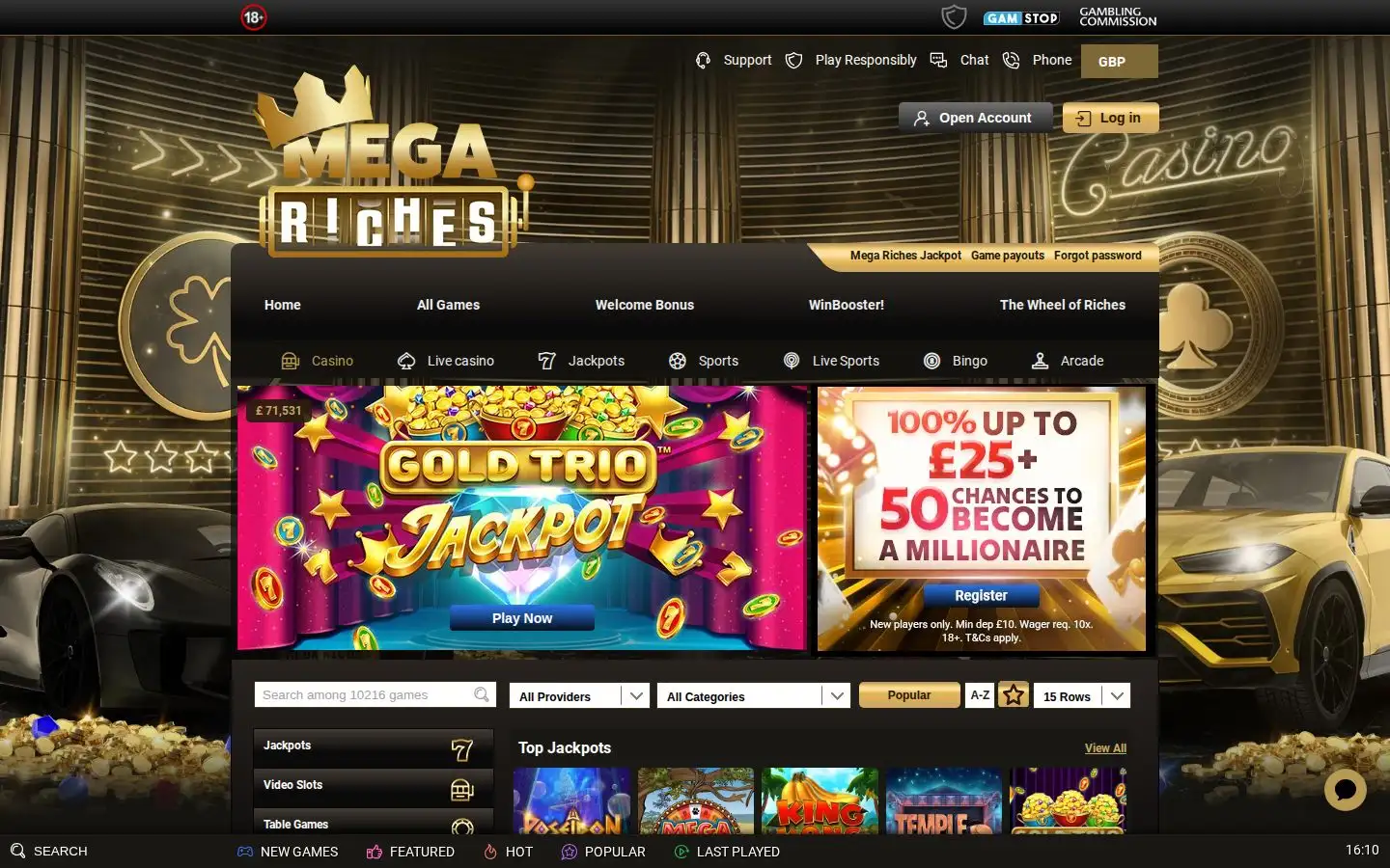 Mega Riches homepage