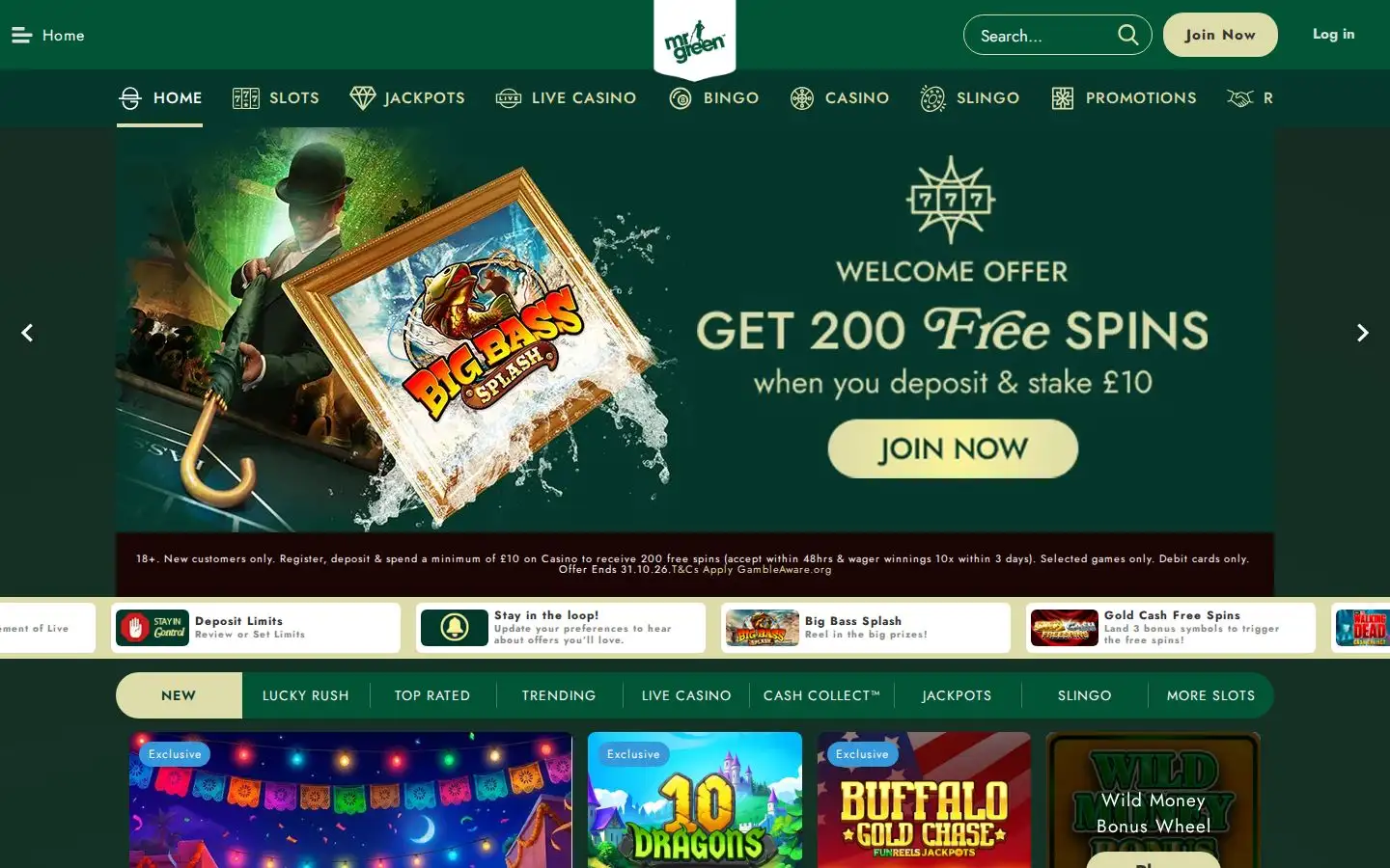 Mr Green homepage