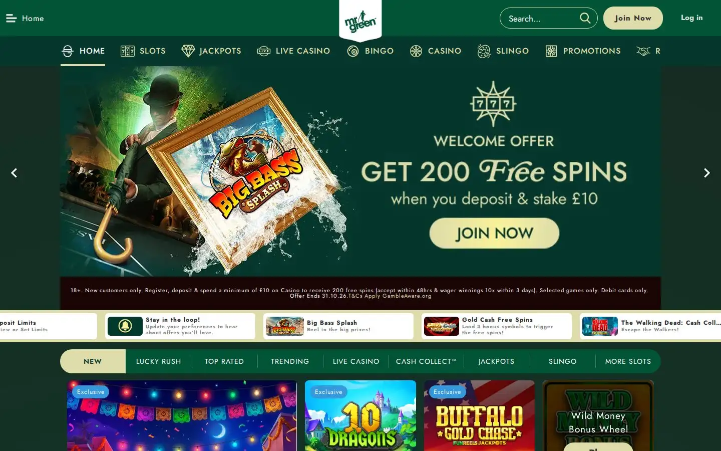 Mr Green homepage