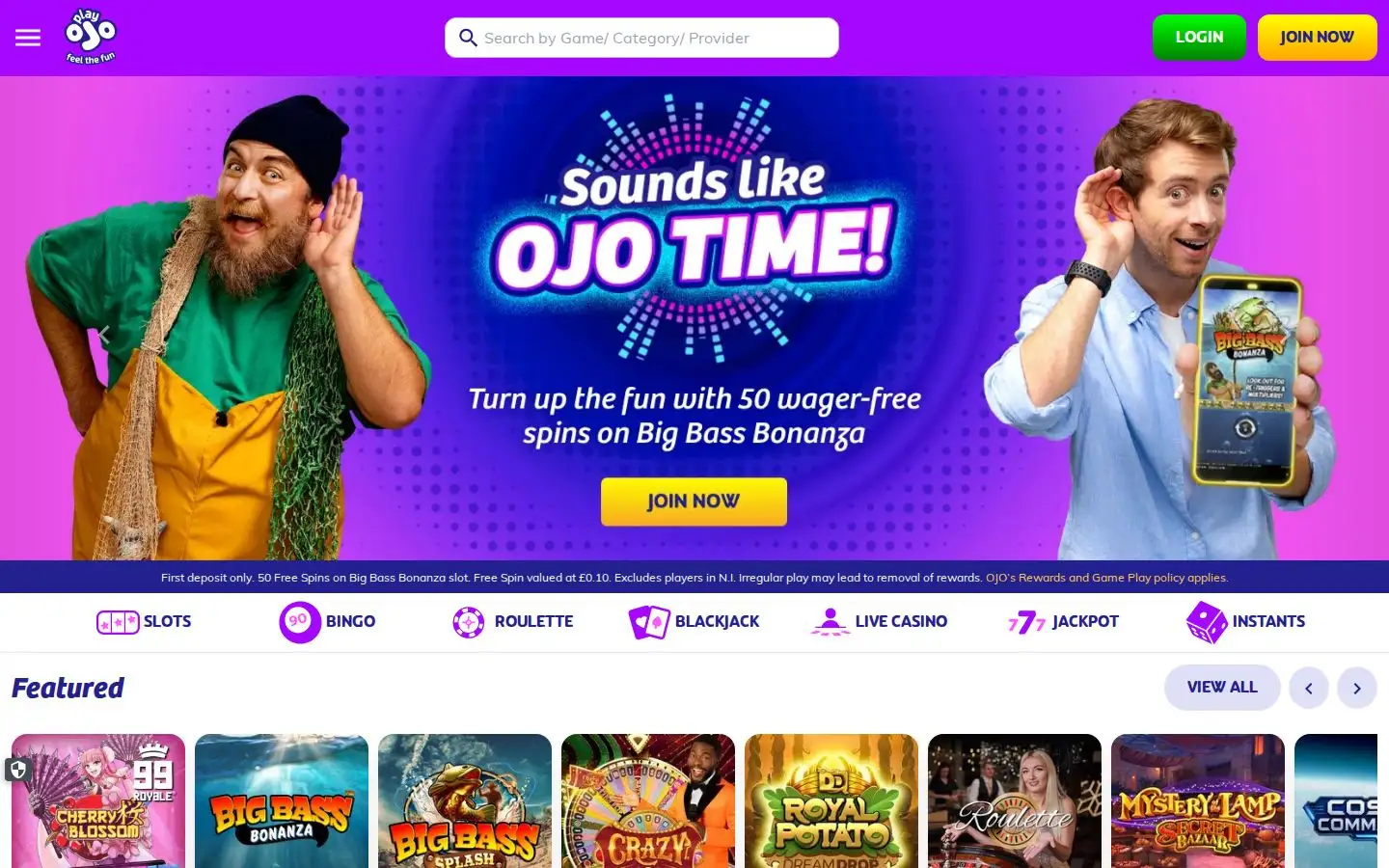 PlayOJO homepage