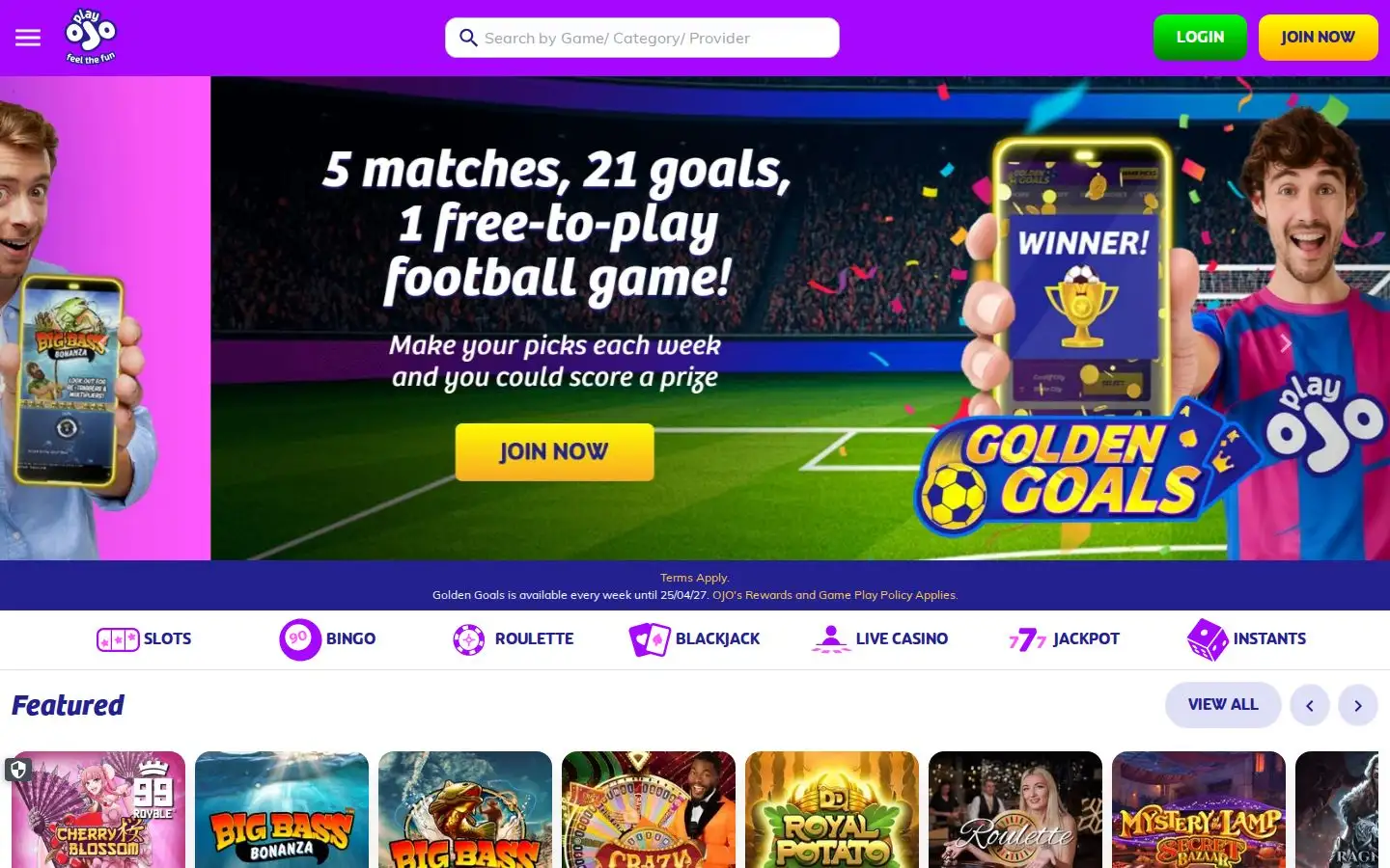 PlayOJO homepage