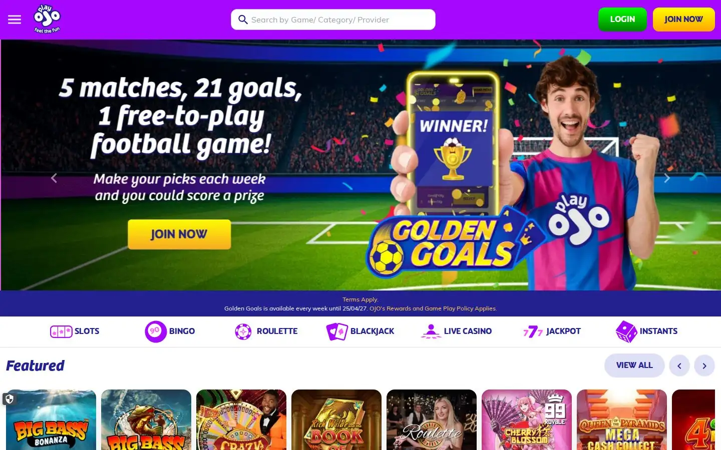 PlayOJO homepage