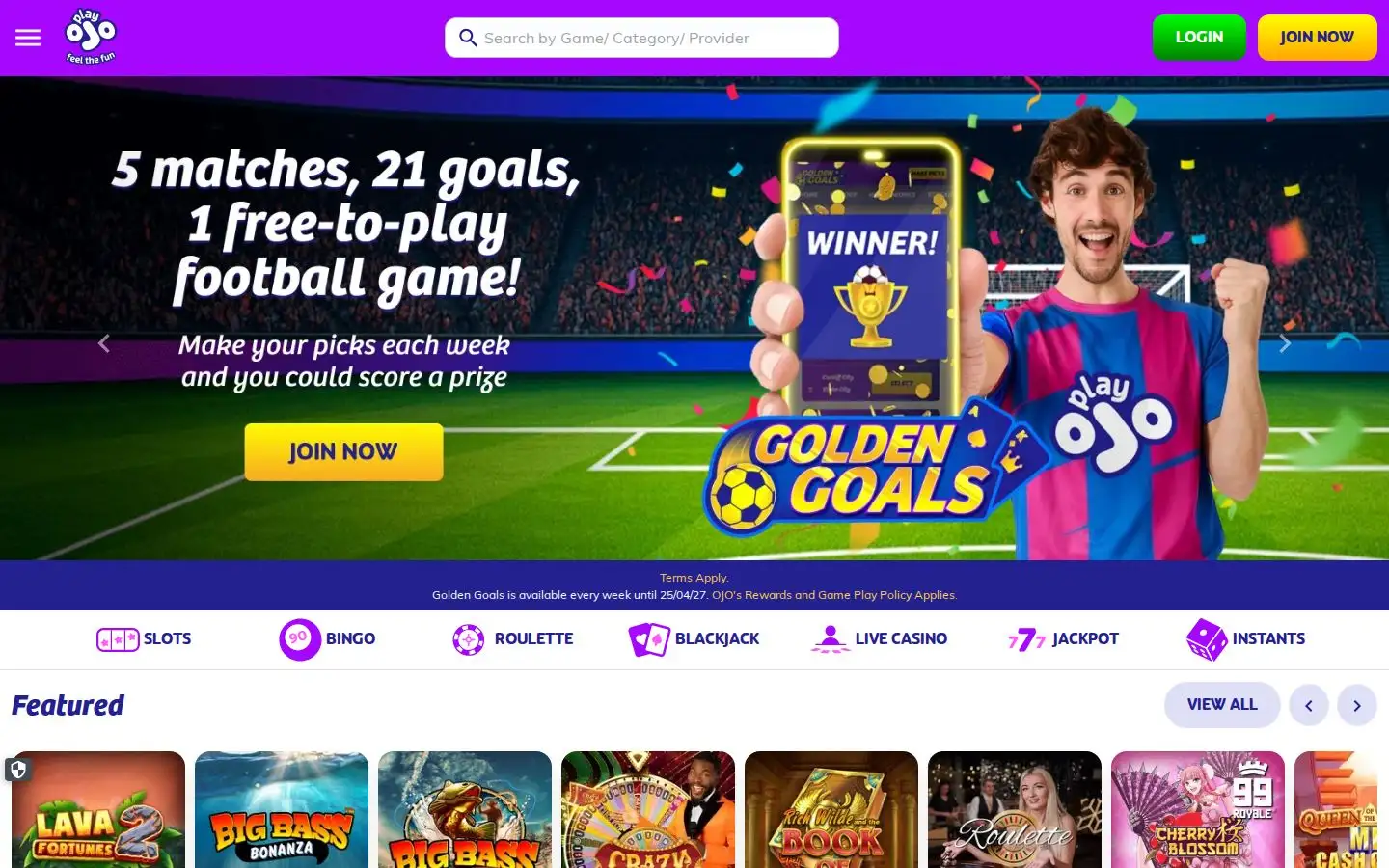 PlayOJO homepage