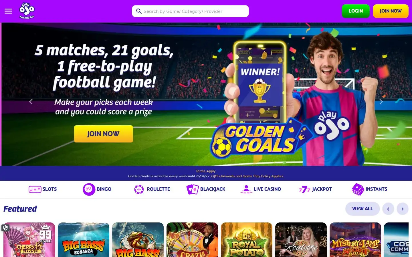 PlayOJO homepage