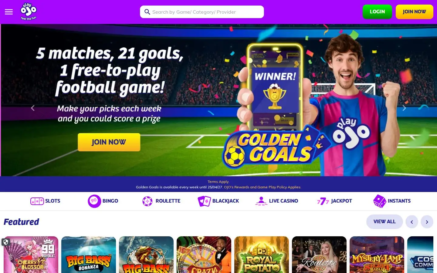 PlayOJO homepage