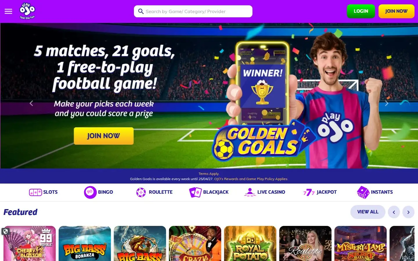 PlayOJO homepage