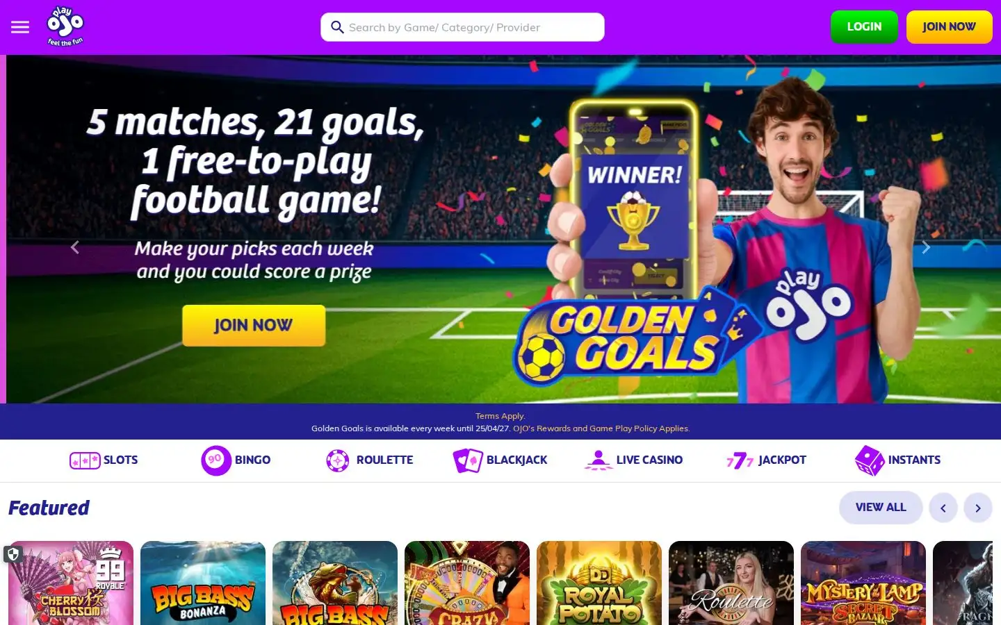 PlayOJO homepage