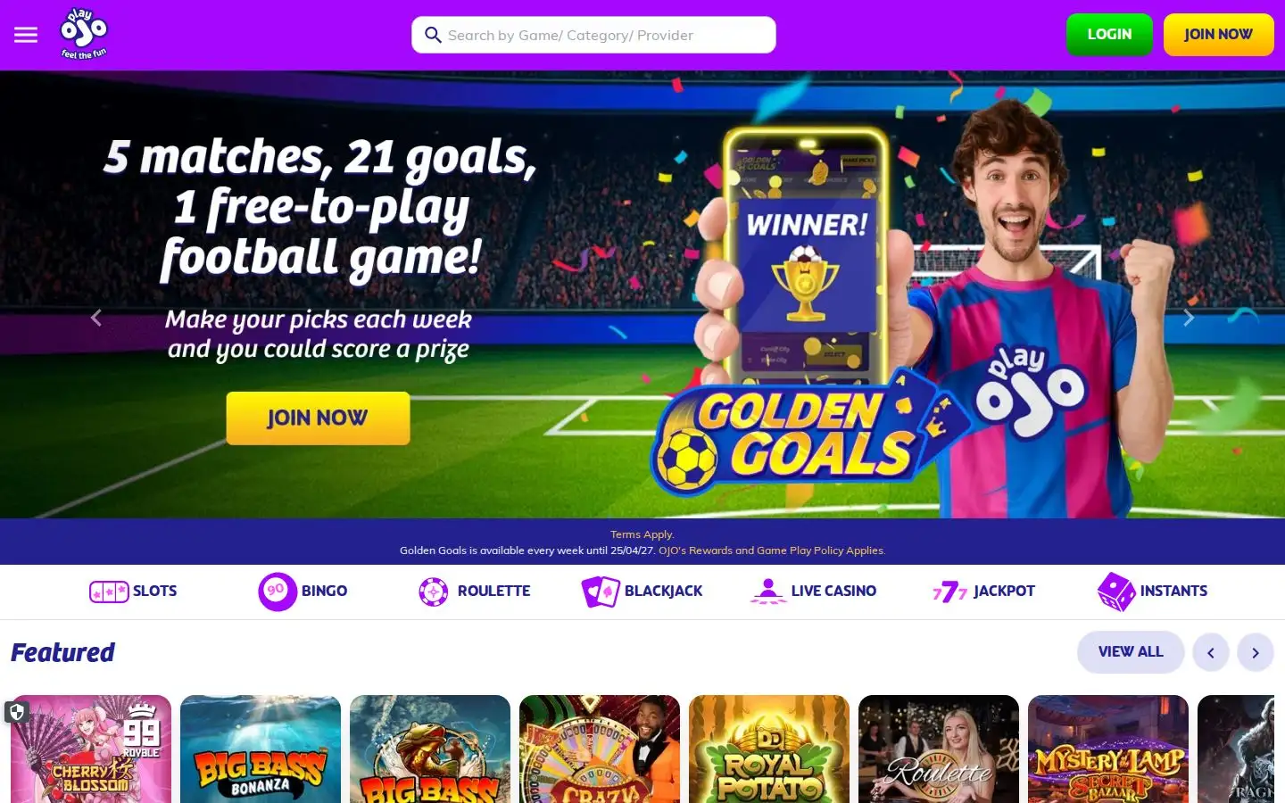PlayOJO homepage
