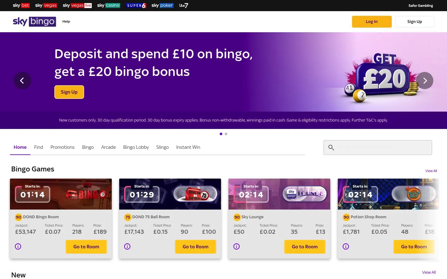 Sky Bingo homepage