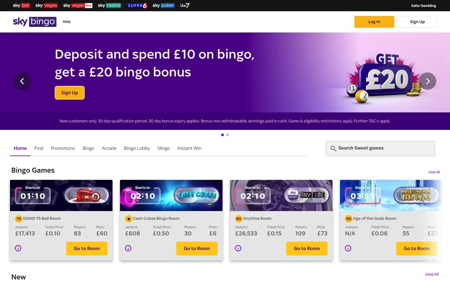 Sky Bingo homepage