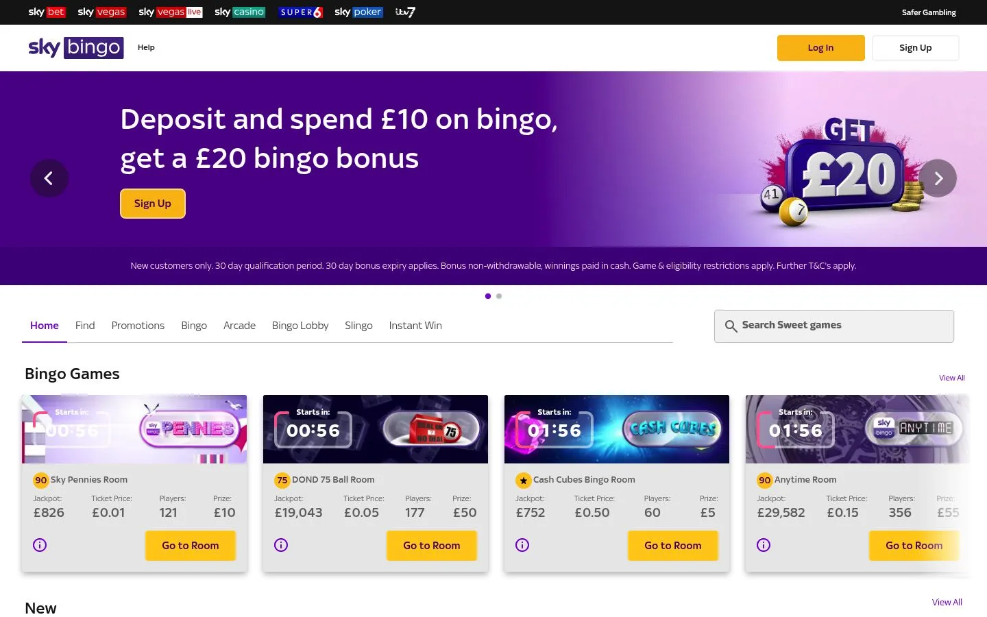 Sky Bingo homepage