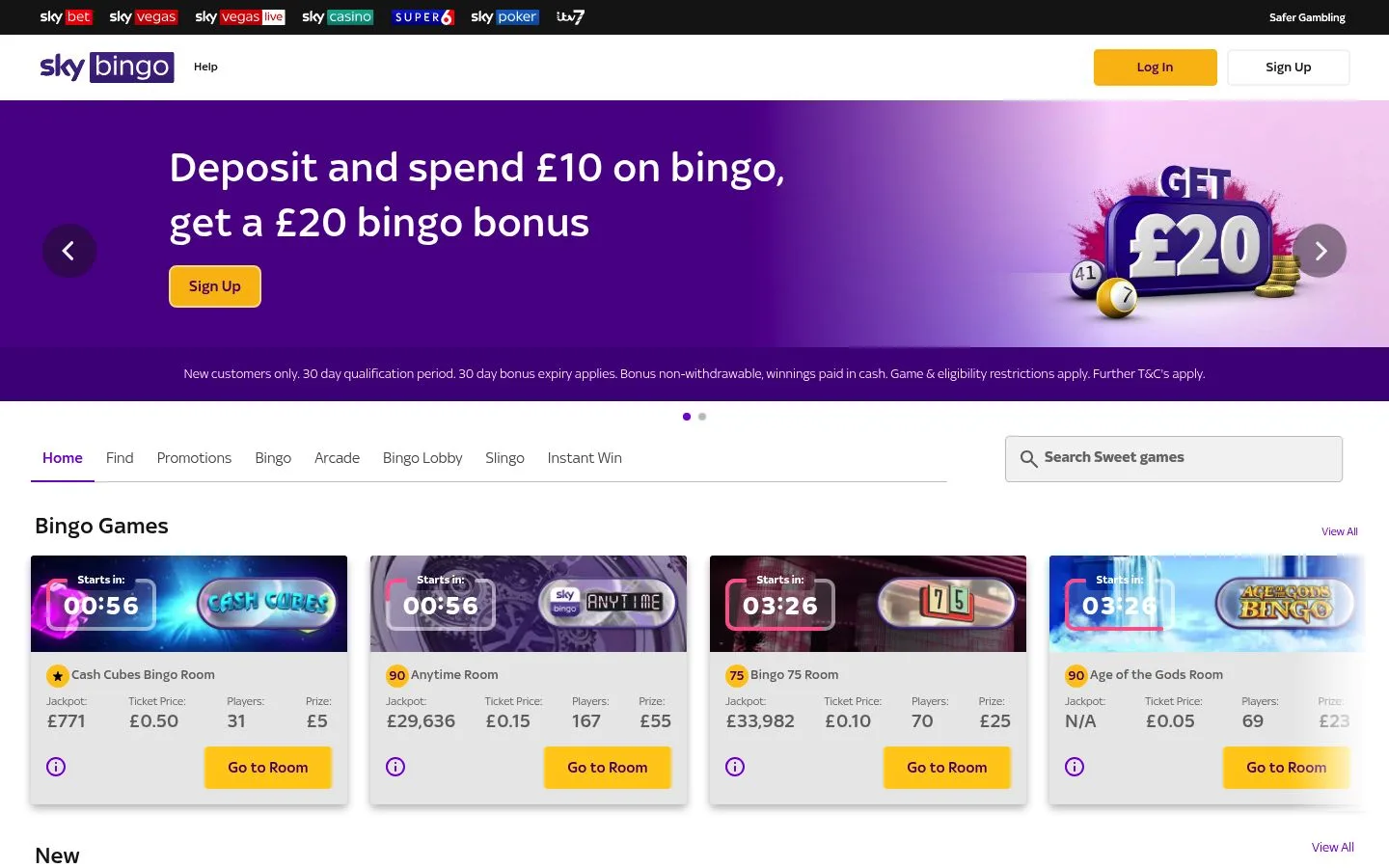 Sky Bingo homepage